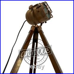 Vintage Floor Lamp Tripod Copper Finish Spotlight Searchlight Adjustable Height