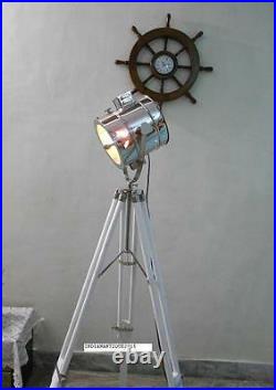 Vintage Floor Search Light Lamp Spot Light With white Wooden Tripod