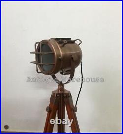 Vintage Industrial Antique Copper Floor Lamp Marine Tripod Studio Searchlight