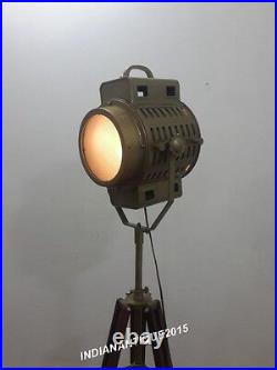 Vintage Industrial Designer Antique Brass Spot Light Floor Lamp Tripod Stand