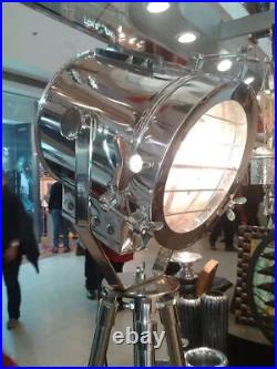 Vintage Industrial Designer Chrome Nautical SPOT Light Tripod Floor LAMP Decor
