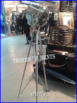 Vintage Industrial Designer Chrome Nautical SPOT Light Tripod Floor LAMP Decor