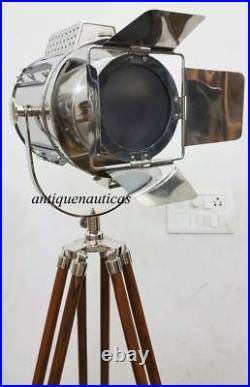 Vintage Industrial Designer Chrome Nautical Spot Light Tripod Floor Lamp Decor