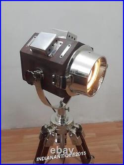 Vintage Industrial Nautical Mini Wooden Spot Light Tripod Table Lamp Home Decor