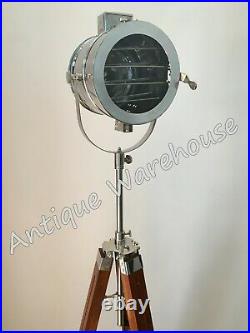 Vintage Industrial Spot Light Floor Lamp With Wooden Three Fold Tripod Decor