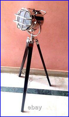 Vintage Industrial Spot Light With Black Tripod Stand Modern Searchlight