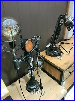 Vintage Iron Cage and Meter Industrial Up-Cycled Table Desk Lamp Steampunk Light