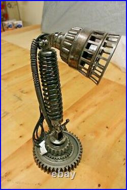 Vintage Iron Cog Spring Industrial Up-Cycled Table Desk Top Lamp Steampunk Light