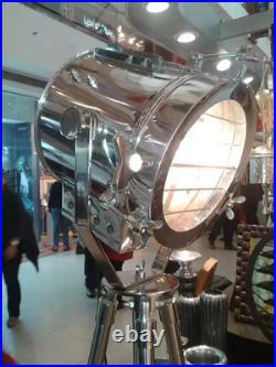 Vintage Nautical Industrial Designer Chrome SPOT Light WithTripod Floor Lamp Decor