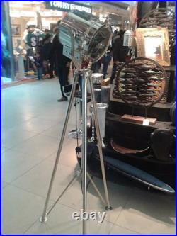Vintage Nautical Industrial Designer Chrome SPOT Light WithTripod Floor Lamp Decor