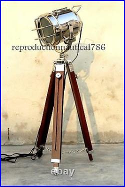 Vintage Nautical Searchlight Floor Lamp With Wooden Tripod Modern Spot Light E27