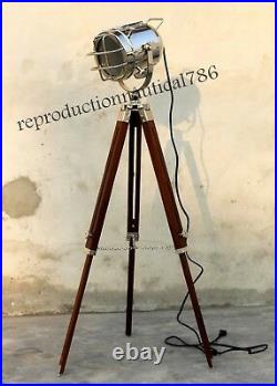 Vintage Nautical Searchlight Floor Lamp With Wooden Tripod Modern Spot Light E27