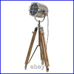 Vintage Retro 140cm Nickel Chrome Floor Tripod Lamp Spotlight Studio Theatre