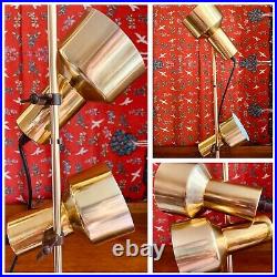 Vintage Retro Floor Lamp Twin Spotlight Gold Brass Brown Maclamp Adjustable