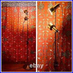 Vintage Retro Floor Lamp Twin Spotlight Gold Brass Brown Maclamp Adjustable