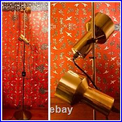 Vintage Retro Floor Lamp Twin Spotlight Gold Brass Brown Maclamp Adjustable