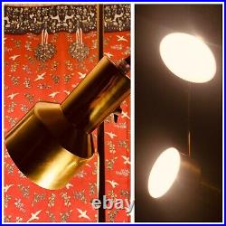 Vintage Retro Floor Lamp Twin Spotlight Gold Brass Brown Maclamp Adjustable