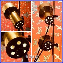 Vintage Retro Floor Lamp Twin Spotlight Gold Brass Brown Maclamp Adjustable