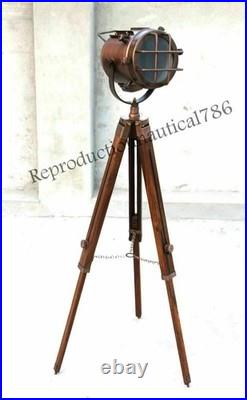 Vintage Retro Marine Tripod Spotlight Searchlight Floor Lamp Nautical Flo X-MAS