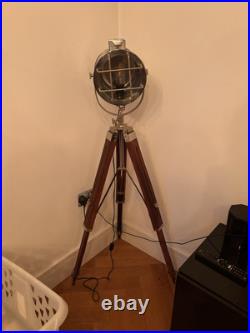 Vintage Spotlight Floor Lamp Wood Tripod Standing Searchlight Living Room Lamp