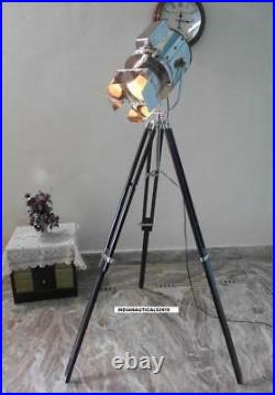 Vintage Spotlight Floor lamp with Black Wooden Tripod Stand Floor Search Light