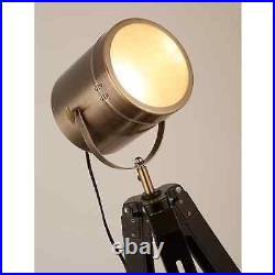Vintage Style Tripod Floor Lamp-H 138cm-Stylish Brown Wood and Brass Spotlight