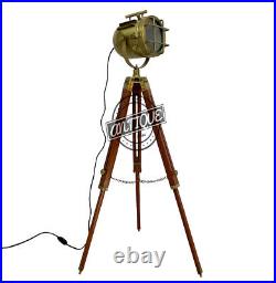 Vintage Tripod Floor Lamp Spotlight Searchlight Height Adjustable Antique Finish