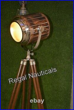 Vintage Wooden Collectible Wood Studio Electric Searchlight Adjustable Tripod