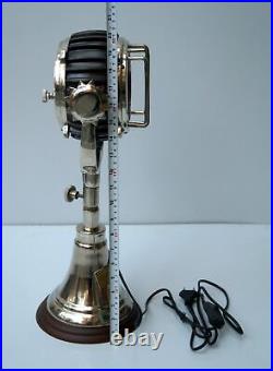 Vintage chrome finish spotlight motor industrial table lamp wooden base decor