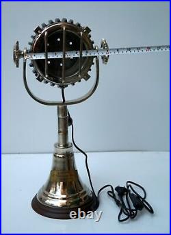 Vintage chrome finish spotlight motor industrial table lamp wooden base decor