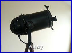 Vintage theatre spotlight mounted on ww1 tripod stand fully working