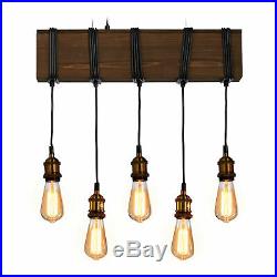 Wooden 5-Spot Pendant Lamp, Ceiling Light, Rustic Chandelier