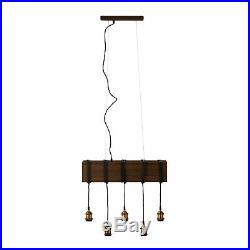 Wooden 5-Spot Pendant Lamp, Ceiling Light, Rustic Chandelier