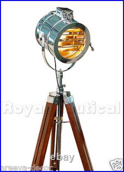 Wooden Tripod Floor Lamp Royal Nautical Spotlight Searchlight LED Lighting UK
