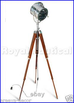 Wooden Tripod Floor Lamp Royal Nautical Spotlight Searchlight LED Lighting UK
