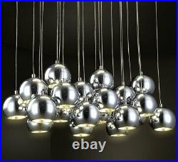 XL Led hanging pendant ceiling lamp design chandelier chrome globe sphere light
