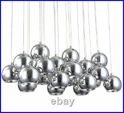 XL Led hanging pendant ceiling lamp design chandelier chrome globe sphere light