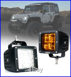 Xprite 24W 3 LED Cube Spot Bright White Light with Amber Backlight for Trucks