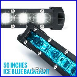 Xprite C6 Series 240W 50 Single Row LED Spot Light Bar with Aqua Blue Back Lt